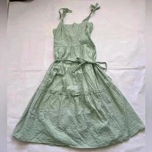 TOPSHOP Womens Tie Shoulder Strap Pintuck‎ Maxi Dress In Sage Green Size 6 Boho